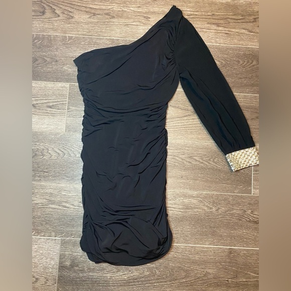 Jodi Kristopher mini black cocktail dress one sleeve size small - Picture 1 of 6